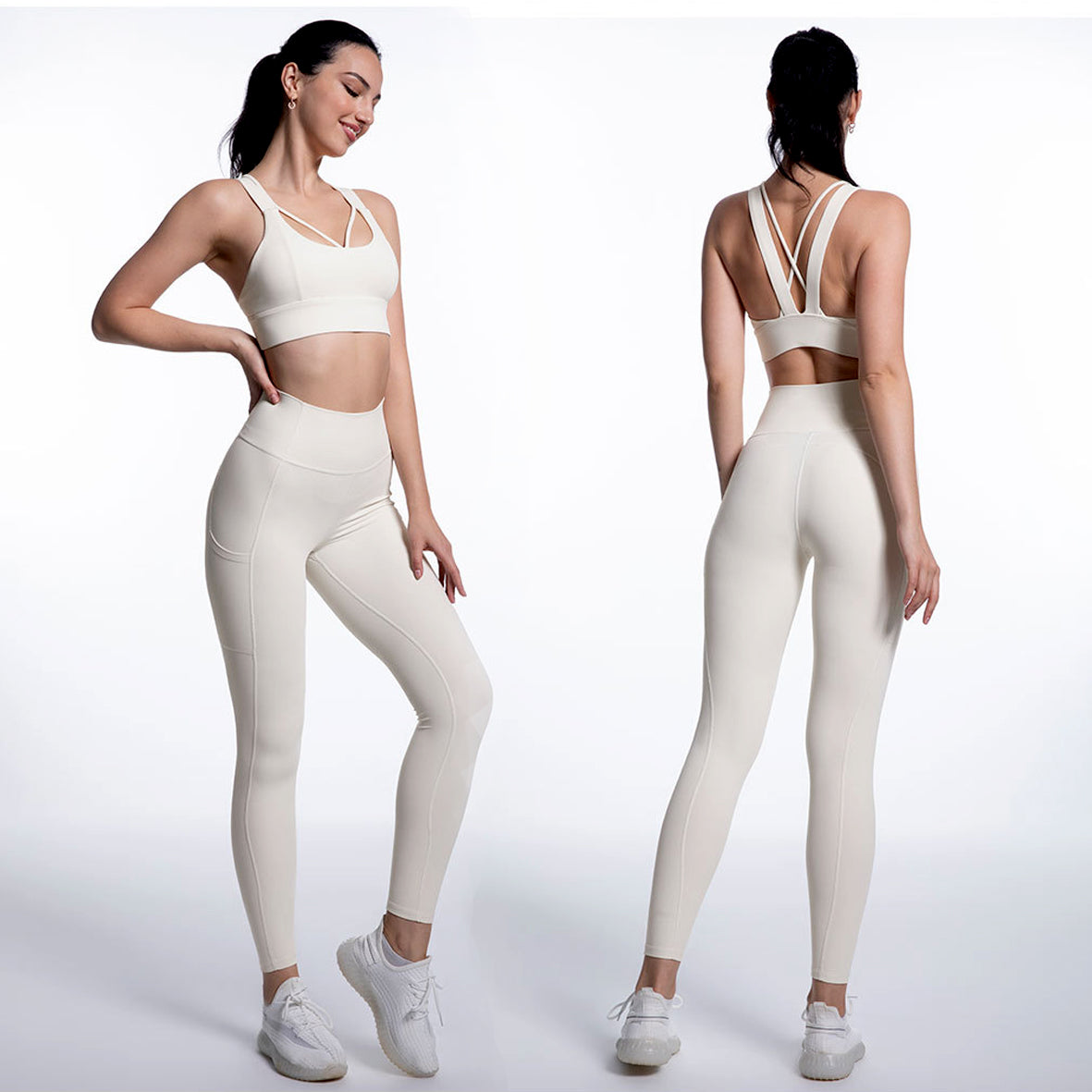 Women 2 Piece Workout solid color Set Crop Top High Waist Yoga Leggings Pants Tracksuit Sweatsuit Sports Active