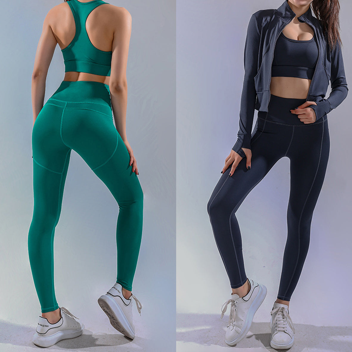 Women's 3 Pieces Workout Clothes Set Jacket Tank Top Leggings Outfit Sets Women