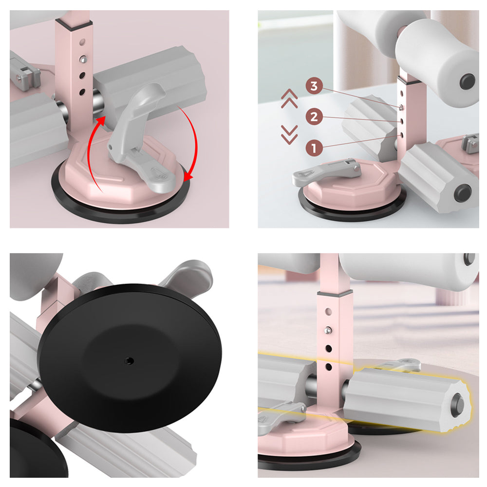 Sit-up aid, portable sit-up exercise equipment with 2 strong suction cups and adjustable stand