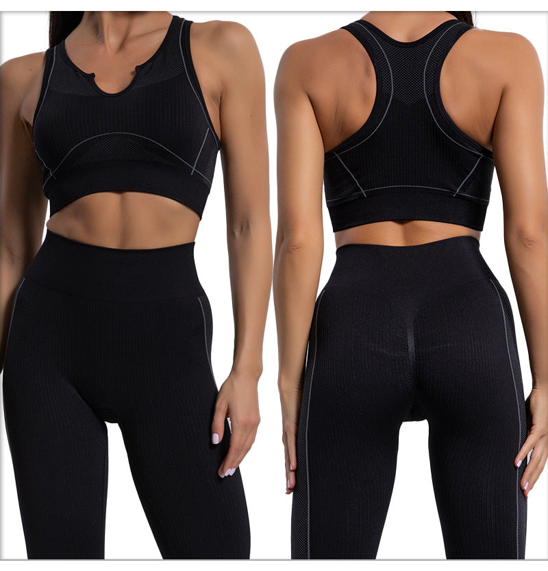 Ribbed Workout Sets For Women 2 Piece Matching Seamless Sport Bra Yoga Leggings Outfits