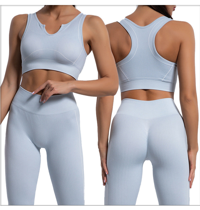 Ribbed Workout Sets For Women 2 Piece Matching Seamless Sport Bra Yoga Leggings Outfits
