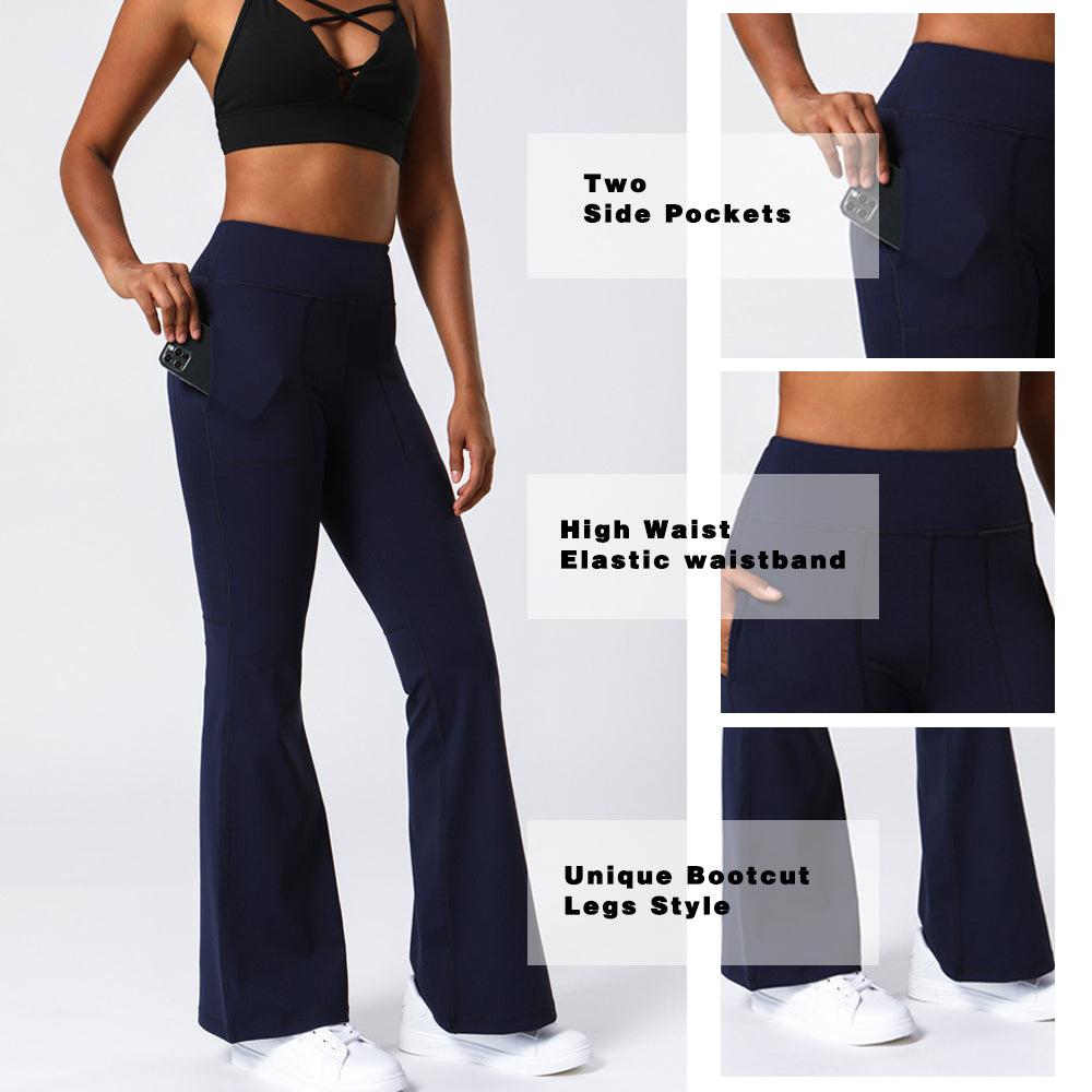 Women's Bootcut Yoga Pants with Pockets, High Waisted Tummy Control Workout Bootleg Pants Flared Work Dress Pants