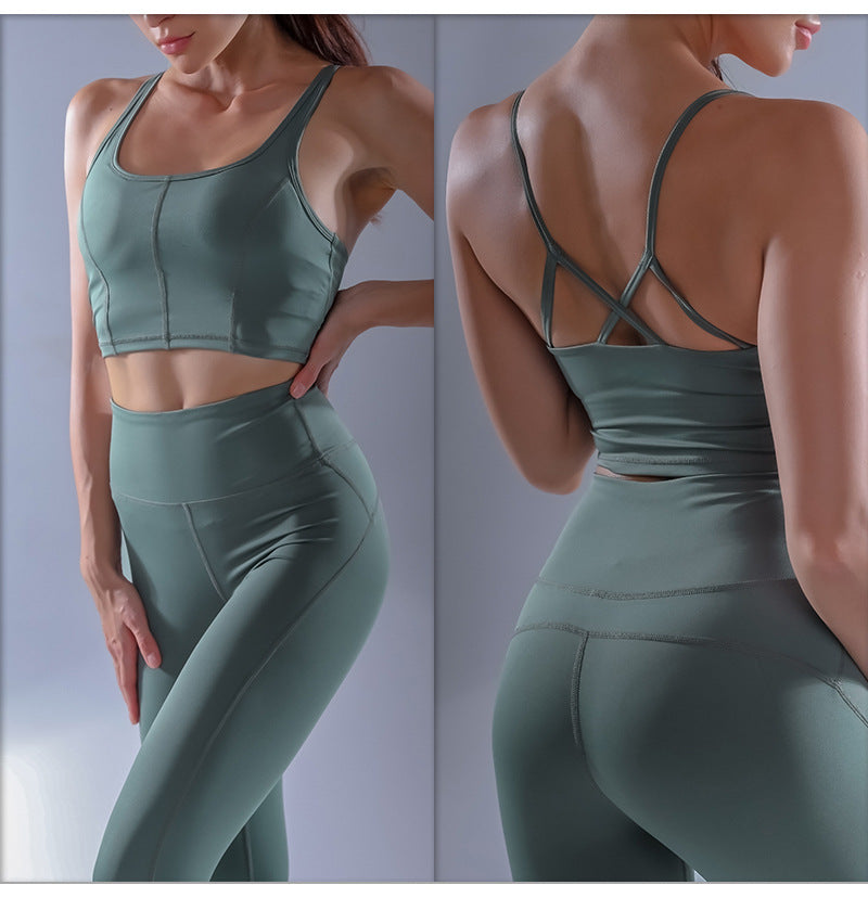 Women's Workout Outfit 2 Pieces Yoga Leggings with Racerback Sports Bra Gym Clothes Set Athletic Yoga Suits