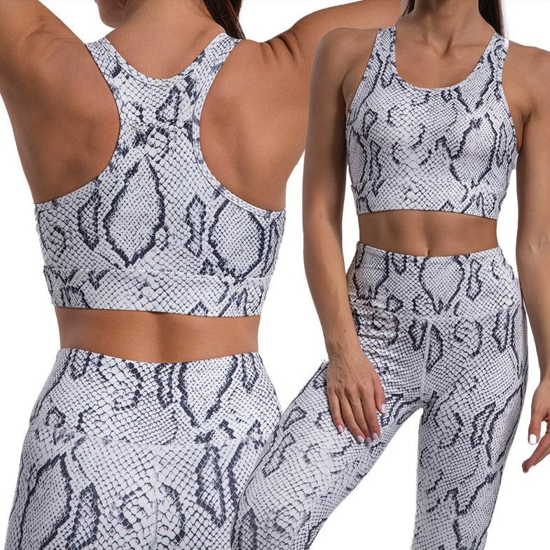 Womens Yoga Outfits 2 Piece Set Workout Athletic snake print Leggings and Outfits Bra Set Gym Clothes