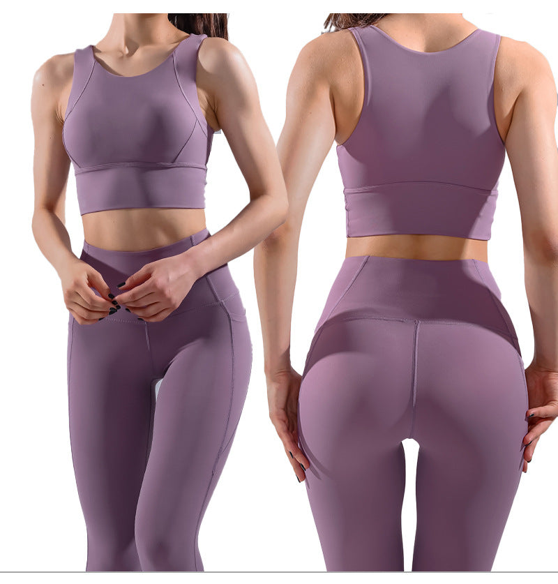 Women's Workout Outfit 2 pieces solid colours Set Crop Top High Waist Yoga Leggings Tracksuit Sweatsuit Sports Active