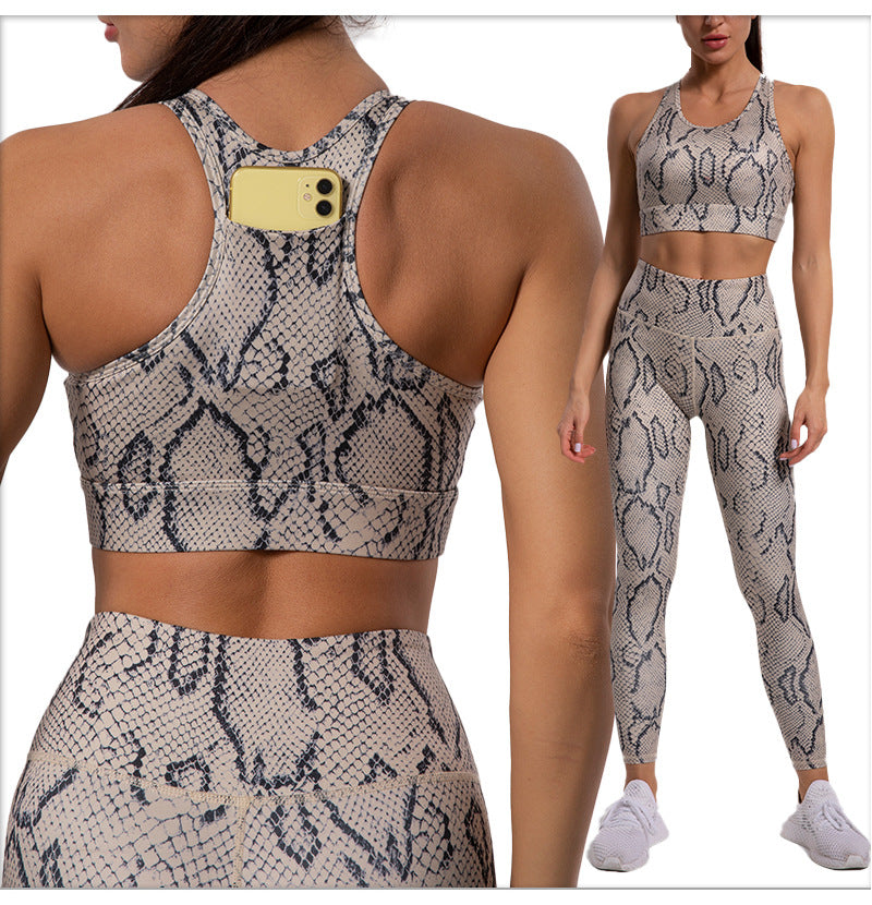 Womens Yoga Outfits 2 Piece Set Workout Athletic snake print Leggings and Outfits Bra Set Gym Clothes