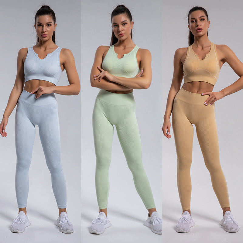 Ribbed Workout Sets For Women 2 Piece Matching Seamless Sport Bra Yoga Leggings Outfits