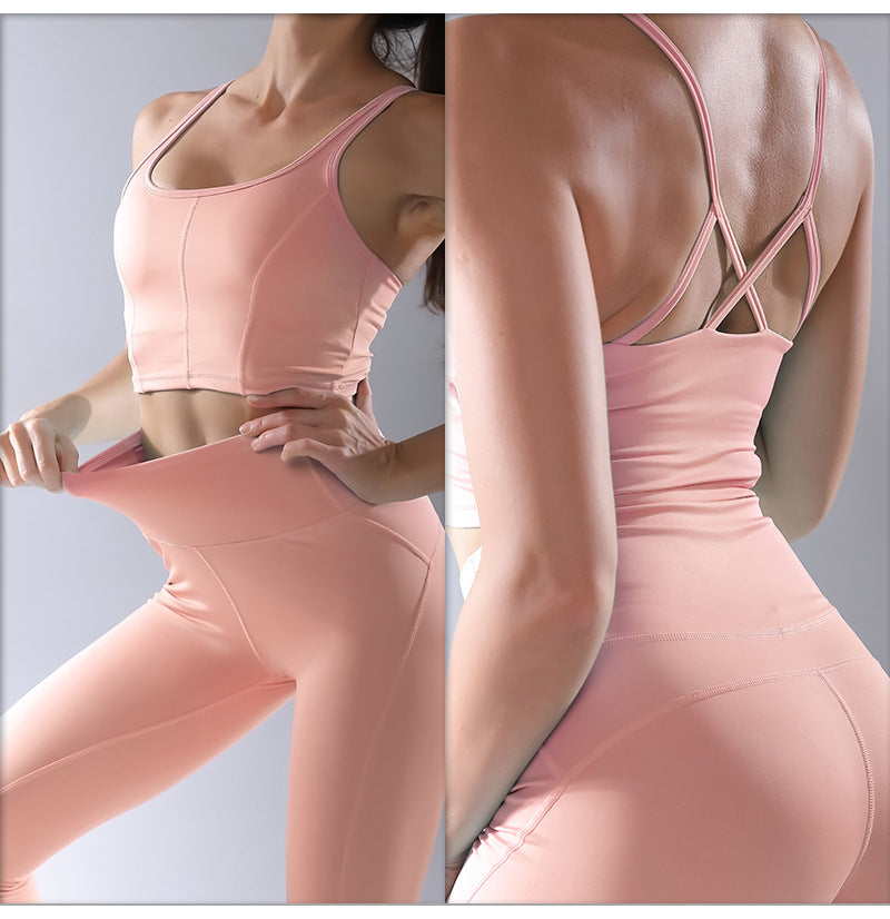 Women's Workout Outfit 2 Pieces Yoga Leggings with Racerback Sports Bra Gym Clothes Set Athletic Yoga Suits