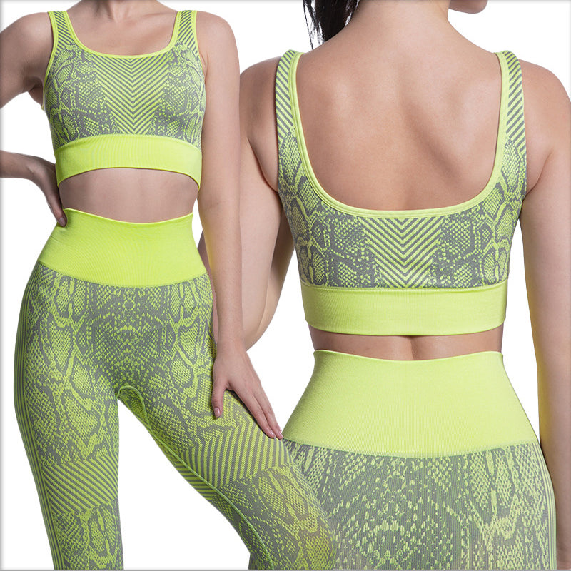 Women's Seamless 2 Piece Workout Sets Serpent Pattern Two Piece High Waist Gym Outfit Yoga Shorts Set