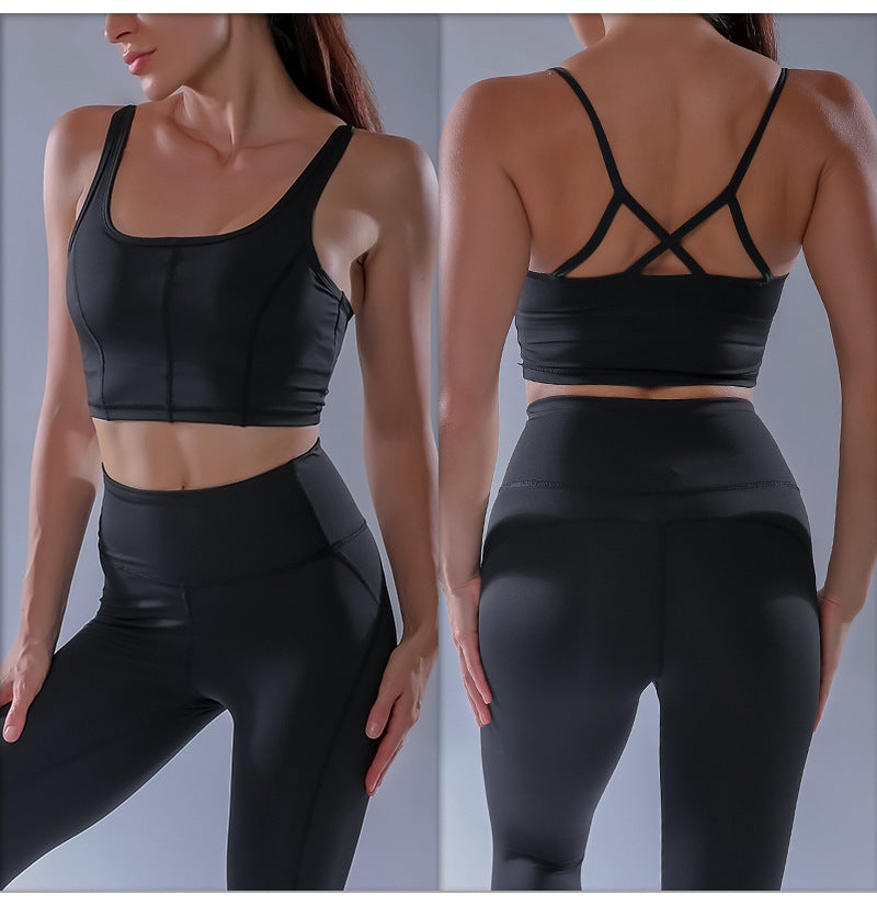 Women's Workout Outfit 2 Pieces Yoga Leggings with Racerback Sports Bra Gym Clothes Set Athletic Yoga Suits