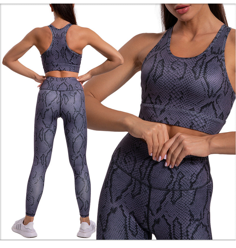 Womens Yoga Outfits 2 Piece Set Workout Athletic snake print Leggings and Outfits Bra Set Gym Clothes