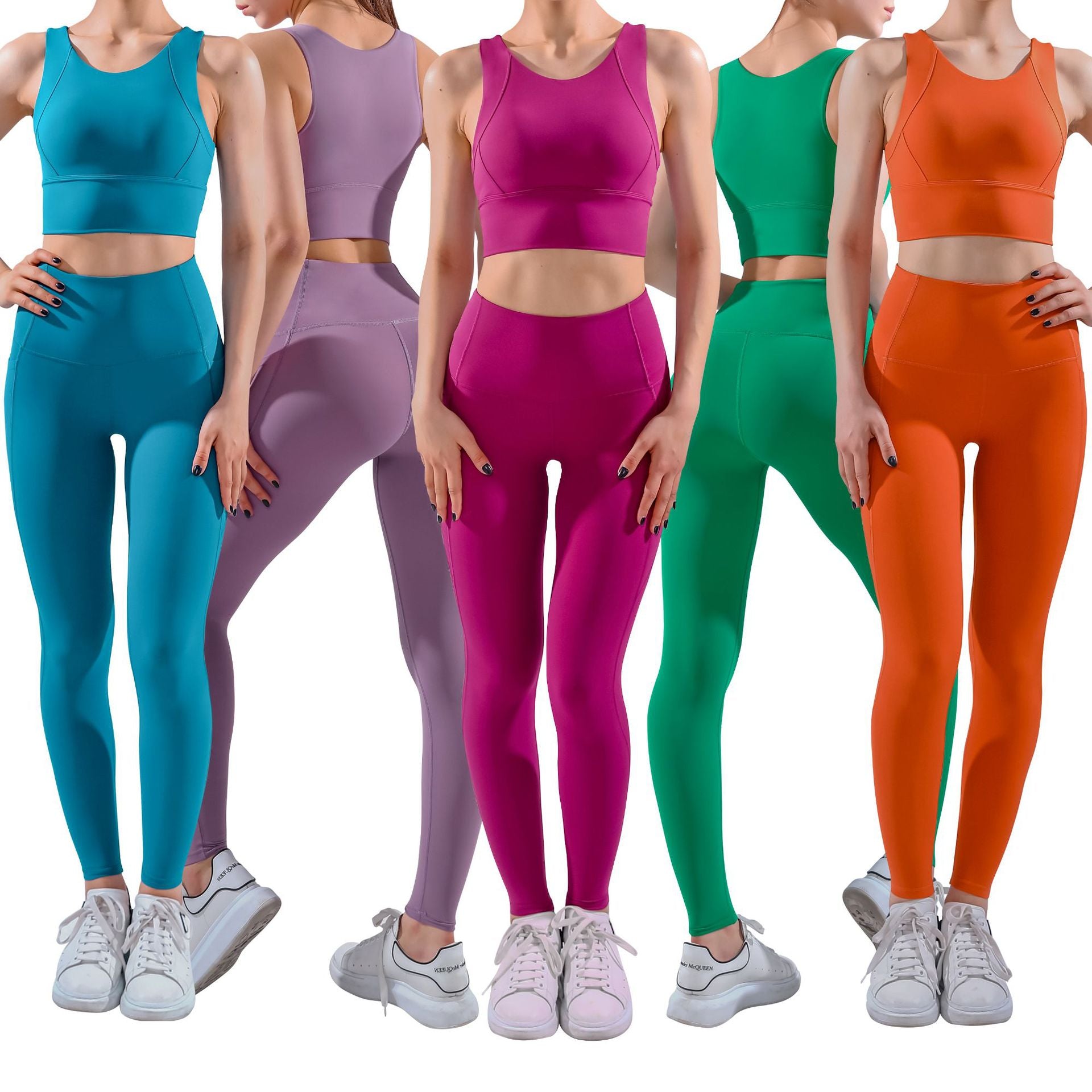 Women's Workout Outfit 2 pieces solid colours Set Crop Top High Waist Yoga Leggings Tracksuit Sweatsuit Sports Active
