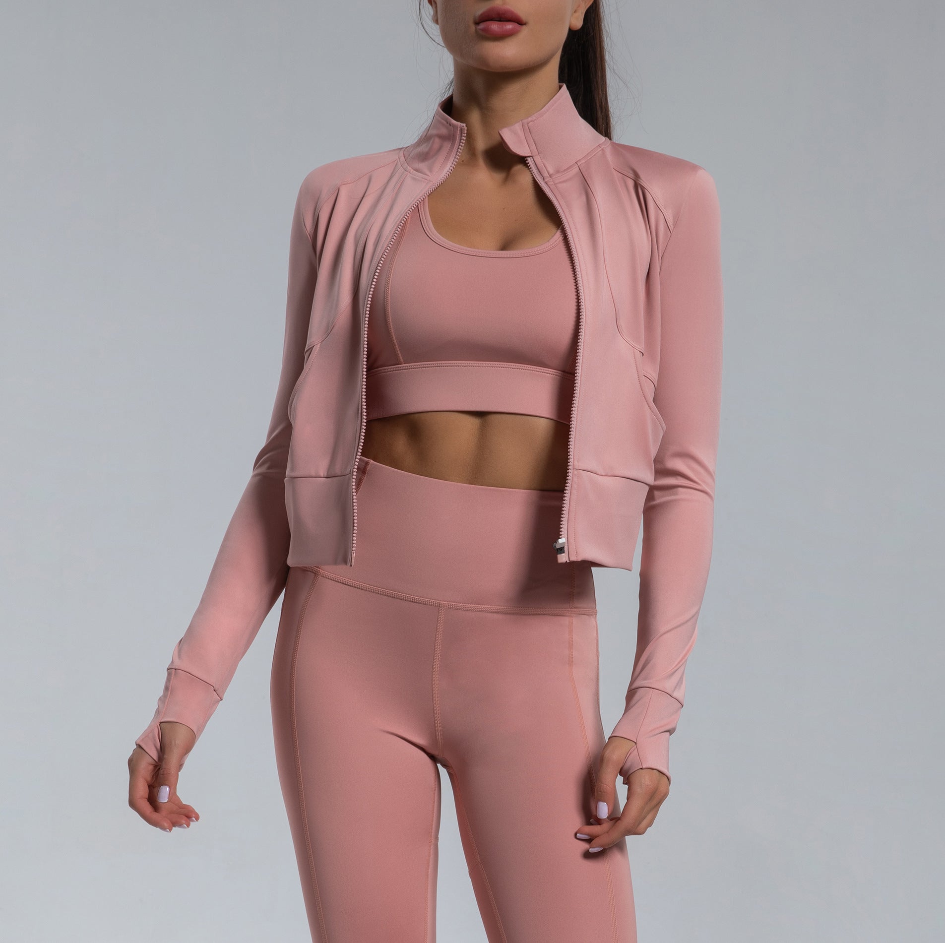 Women's 3 Pieces Workout Clothes Set Jacket Tank Top Leggings Outfit Sets Women