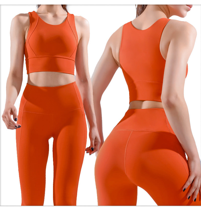 Women's Workout Outfit 2 pieces solid colours Set Crop Top High Waist Yoga Leggings Tracksuit Sweatsuit Sports Active