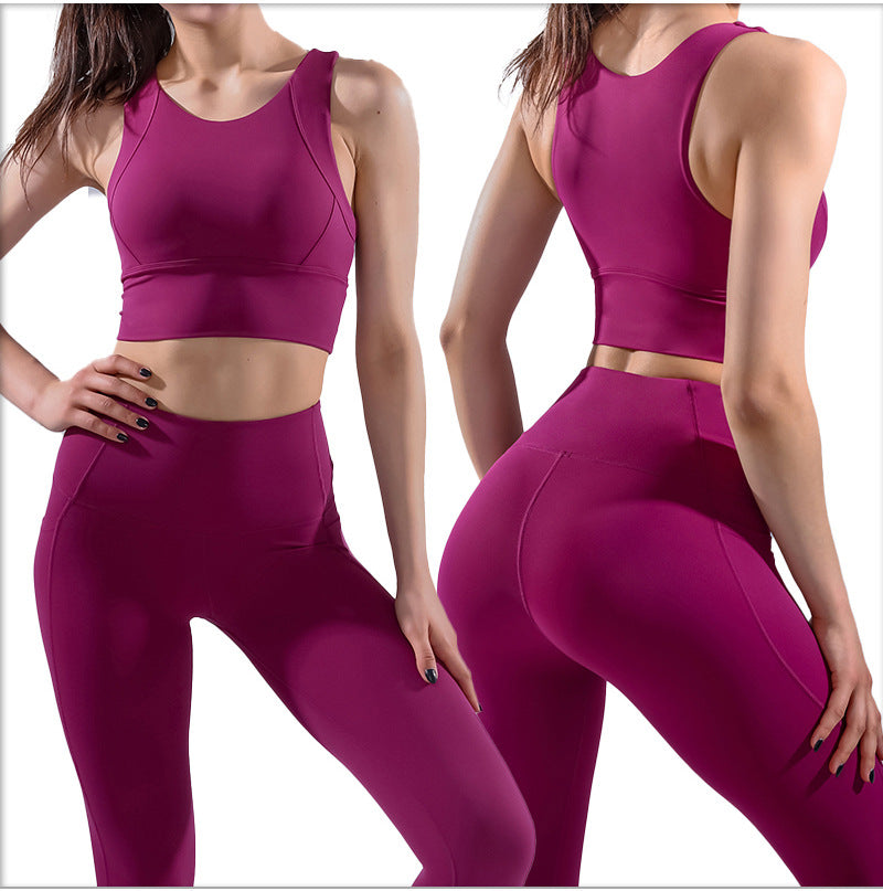 Women's Workout Outfit 2 pieces solid colours Set Crop Top High Waist Yoga Leggings Tracksuit Sweatsuit Sports Active