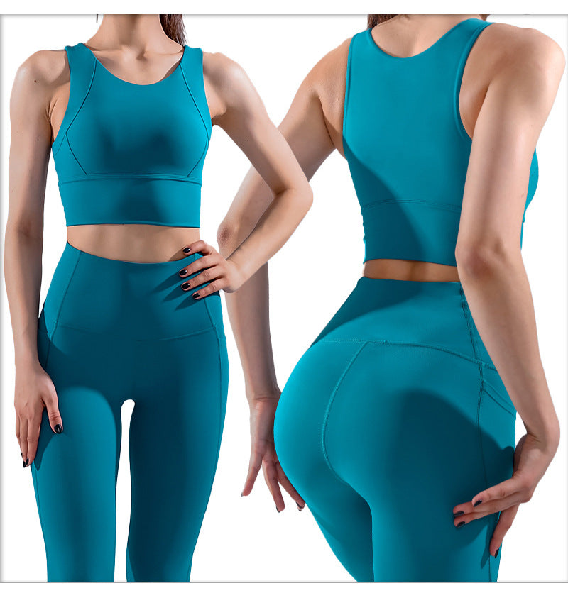 Women's Workout Outfit 2 pieces solid colours Set Crop Top High Waist Yoga Leggings Tracksuit Sweatsuit Sports Active